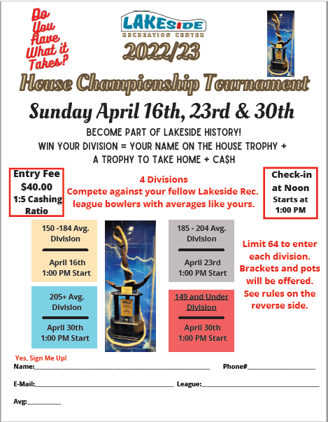 Lakeside Recreation Center House Championship Tournament