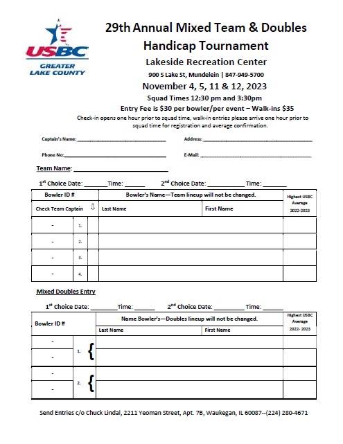 GLCUSBC Mixed Tournament November 4, 5, 11, & 12th, 2023 GLCUSBC Mixed Tournament November 4, 5, 11, & 12th, 2023
