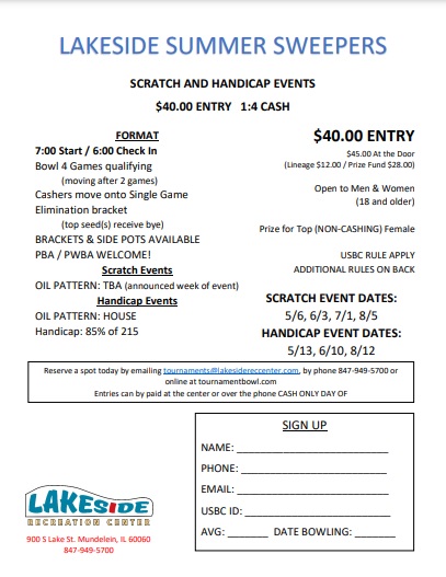 Lakeside Recreation Center Summer Sweepers Scratch and Handicap Lakeside Recreation Center Summer Sweepers Scratch and Handicap