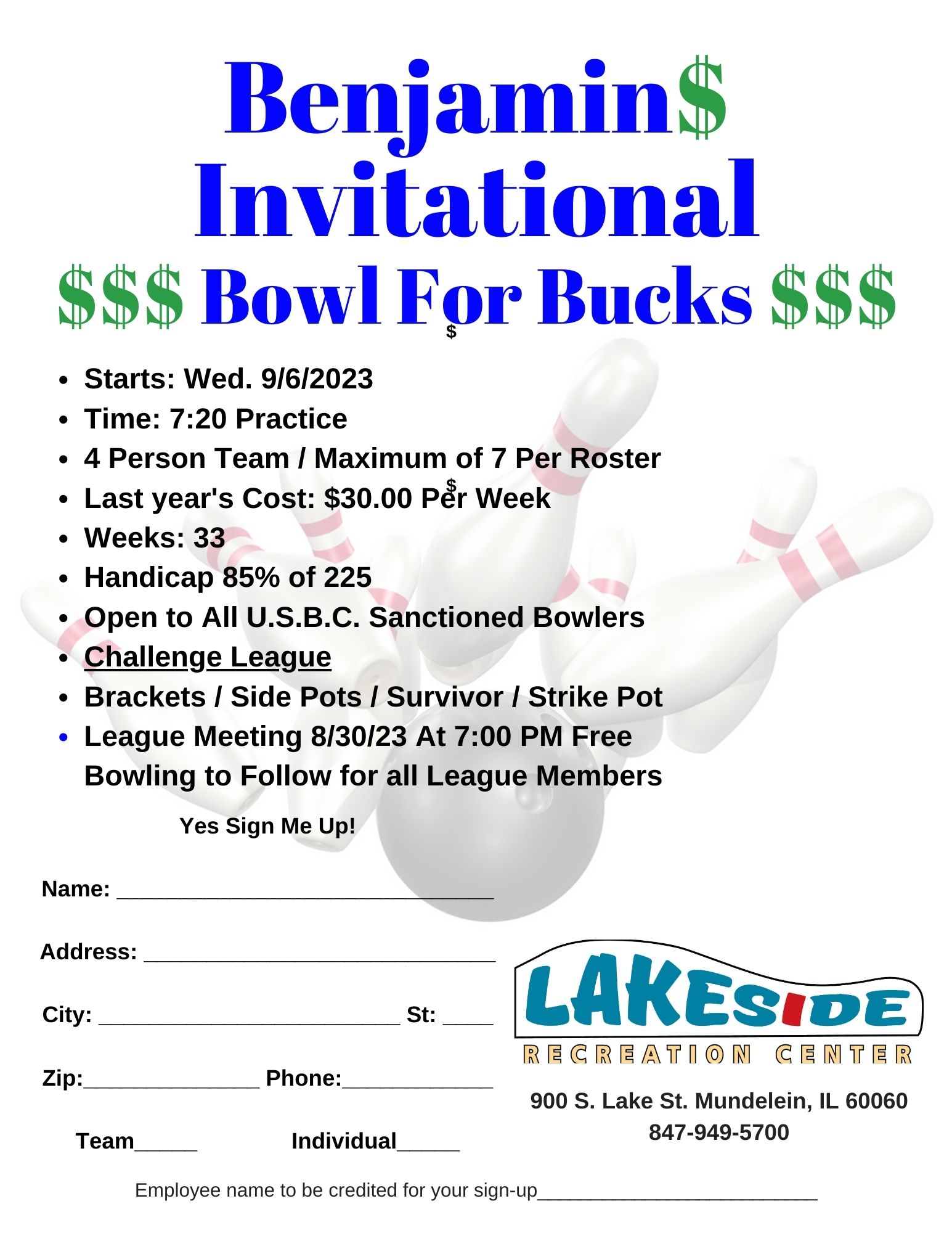 Benjamin Invitational League at Lakeside Recreation Center